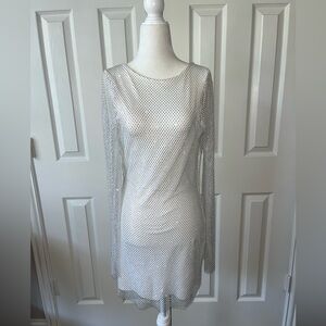 Anna white rhinestone mesh mini dress